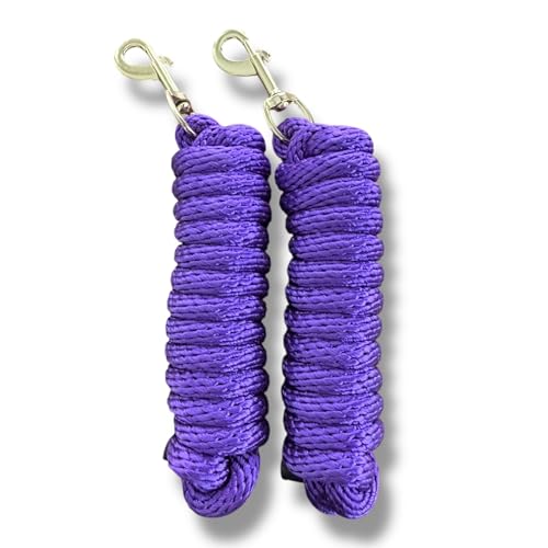 2 Pack Sturdy 10ft Poly Lead Ropes for Horses & Livestock, 5/8" Wide, Bolt Snap (Violet) - color: Violet