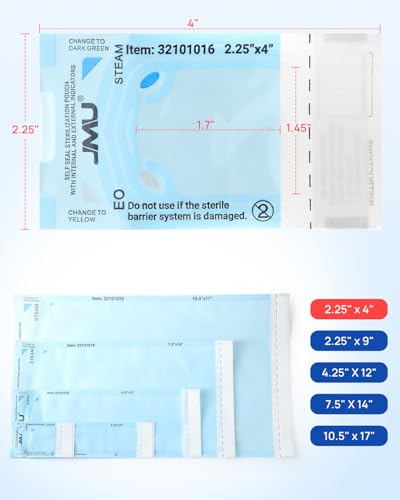 JMU Self Seal Sterilization Pouches 2.25" x 4", Sterilization Bags 200/Box - size: 2.25" x 4"