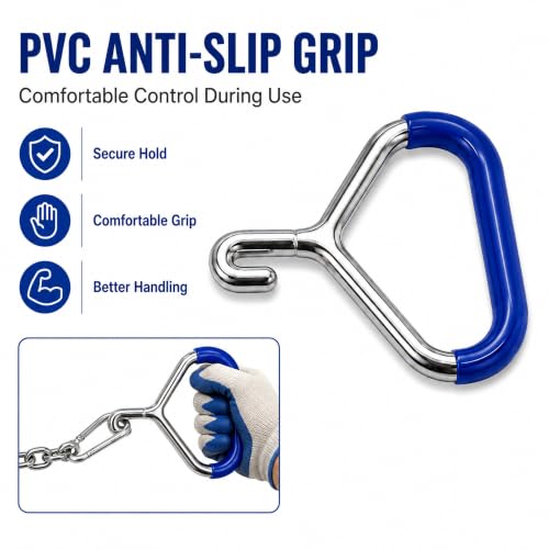 60-Inch Calf Pulling Chain Set, 304 Stainless Steel, 2 Handles, Carabiners | 304 stainless steel; detachable carabiners clip to chain ends or any link for flexible setups; for cows, cattle and goats