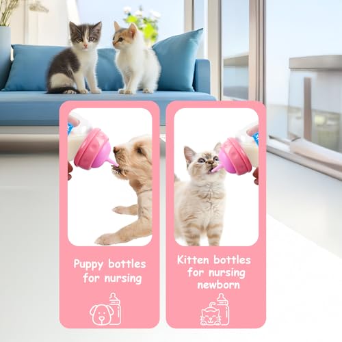 Pet Nursing Bottle Kit for Kitten Puppy,60mlCat Bottle Feeding Kit Nipple Kittens Syringe for Small Cat Dog Newborn Kitten Puppys Rabbits Squirrel Animals (Pink) - color: Pink