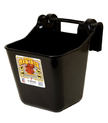 Little Giant® Plastic Hook Over Feeder | Mountable Livestock & Pet Feed Bucket | Horse Feed Bucket | Made in USA | 12 Quarts | Black - color: Black, size: 12 Quart