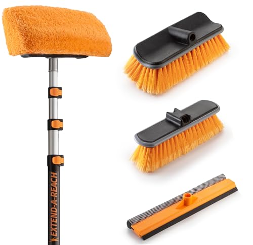 20 Foot Exterior House Cleaning Brush Set with 4-12 ft Extension Pole | Vinyl Siding Brushes with Telescopic Extendable Pole & Window Cleaning Squeegee // The Ultimate Extension Scrub Brush Set - size: 12 feet