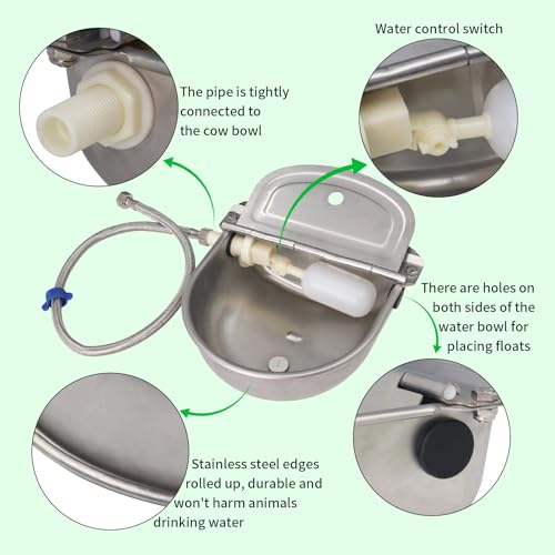 304Stainless Steel Automatic Dog Waterer with Float Valve 3/4'' Water Hose | Wall Mount Automatic Animal Watering Bowl Livestock Dispenser Horse Dog Cow Water Bowl