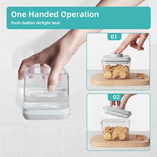 Airtight Container Set - (380ml 4 Pcs) Stackable One Button Openning Food Containers for Snacks Candy Salt Herbs Spices BPA-Free Tranparent (0.32 QT * 4) - color: 0.32 QT * 4