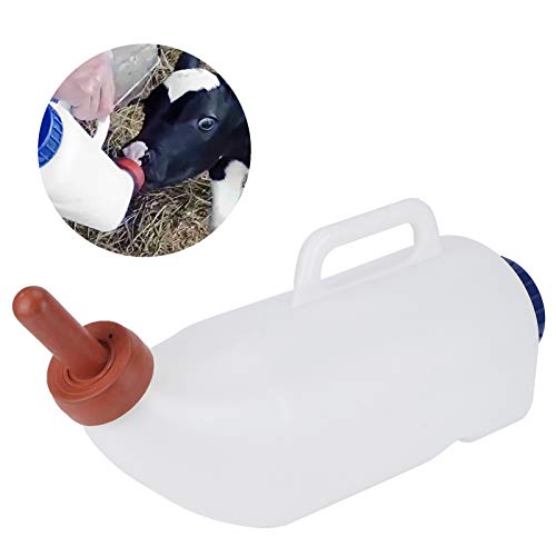 Calf Feeding Milk Bottle, 4L Plastic and Rubber Cattle Farm Bottle with Detachable Nipple, Handle for Easy Access