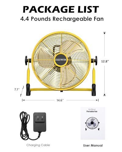 10'' Battery Operated Fan, Rechargeable Cordless Floor Fan, 6~40H Long Lasting Outdoor Camping Fan, 360° Tilt, Wireless, Quiet, USB Phone Charge, for Home Patio Gym Greenhouse Gazebo Outside - size: Yellow 10" Fan