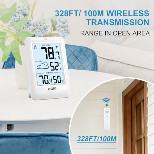 Indoor Outdoor Thermometer Wireless Weather Station, Internal External Thermometer Hygrometer, Home Batteryoperated Temperature Humiditymonitors330 Feet (About 100 Meters) Backlight Display (White) - color: White