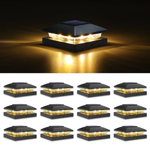 VOLISUN 4x4 Solar Post Cap Lights, 12 Pack Black Waterproof Fence Lights | Waterproof solar lights fit wooden & vinyl 4x4 posts, warm white illumination for garden, patio and porch outdoor decor - color: Black, size: 12 Pack