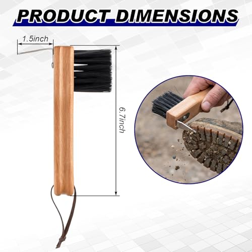 2 Pcs Handheld Shoe Sole Mud Brush with Pick Heavy Duty Stiff Bristles Cleat Scraper Wood Boot Brush for Bottom Mud Remover for Golf Soccer Hiking Boots Farm Outdoor Footwear