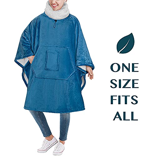 PAVILIA Wearable Blanket Poncho Women Men, Oversized Hoodie Sweatshirt Sweater Neck Warmer, Fleece Soft Hug Sleep Pod Adult - color: Teal Blue, size: Fleece