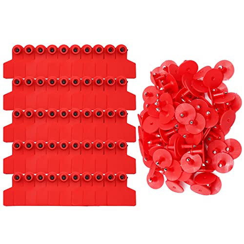 Blank Ear Tags 100 Pieces Livestock Ear Tags Blank Livestock Identification Cards for Cattle Cow Pig Goat Sheep Dog (red) - color: Red