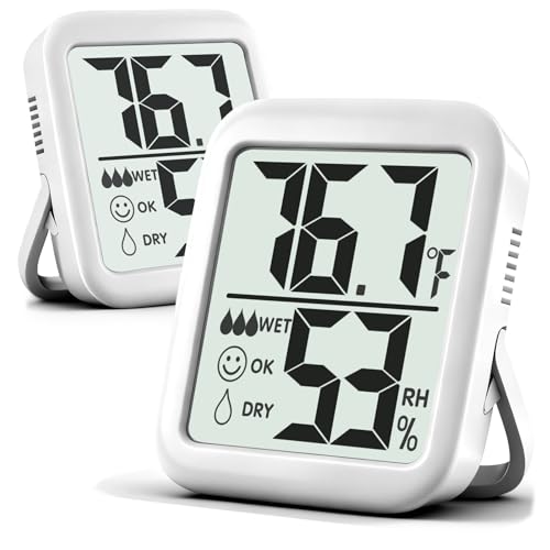 Antonki 2 Pack Room Thermometer Indoor Hygrometer | Monitor Temperature & Humidity, Accurate, Fast Read, Easy To View, Magnetic/Kickstand/Hanging, ℉/℃, w/ Battery, Compact - color: 2 Pcs * Classic White ( 90%+ Choice for Home )
