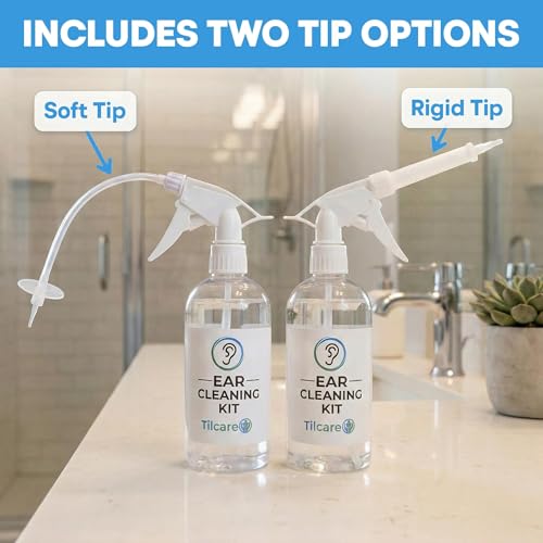 Ear Wax Removal Tool by Tilcare - Ear Irrigation Flushing System for Adults & Kids - Perfect Ear Cleaning Kit - Includes Basin, Syringe, Curette Kit, Towel and 30 Disposable Tips | Water Flush- Based Ear Cleaning Kit for Adults, Teens and Children | Inclu