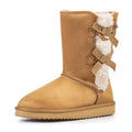 KRABOR Womens Suede Snow Boots Mid-Calf Winter Shoes with Side Bows | Cozy Lining,Fuzzy,Cute,Comfy,Warm,Non-Slip - color: Brown-1, size: 8