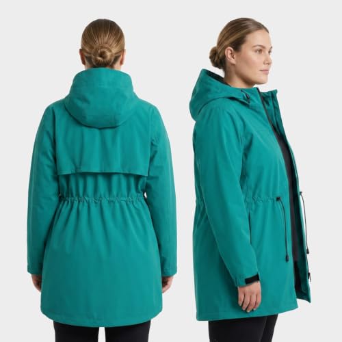 Women's Waterproof Long Rain Jackets Raincoats with Adjustable Hood | Lightweight Outdoor Activities Rain Shell Relaxed Fit Drawstring Waist Windbreaker Breathable Mesh-Lined Trench Coat - color: Teal Green, size: Small
