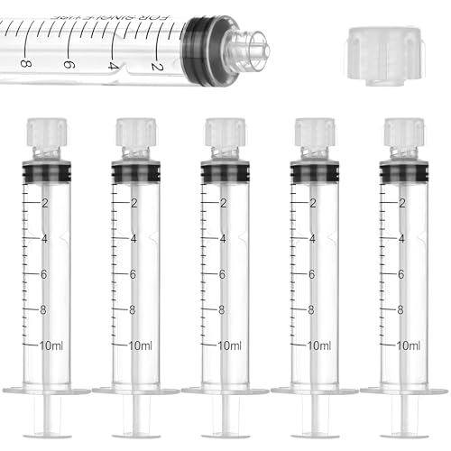 20 Pack 10ml/cc Luer Lock Syringe with Caps, Plastic Syringe without Needle for Liquid, Sterile Individually Wrapped - style: 10mL