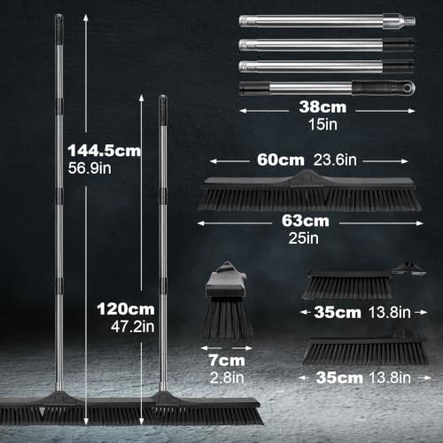 Masthome 24.8" Push Broom Heavy Duty Outdoor Stiff Bristle for Garage&Patio | 6-Layer Stiff Bristles|45° Angled Joint|Adjustable 47.2-56.9" Handle|Patio Garage Yard Concrete Cleaner|Non-Slip Rust Grip - color: Push Broom-black