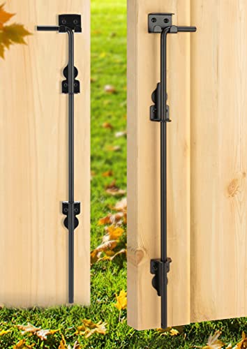 24" Heavy Duty Cane Bolt Gate Drop Rod Fence Hardware Ground Latch Stopper | for Wood/PVC/Vinyl/Metal Fences Gates, Double Doors, Black Solid Steel -1 Pack - color: 2 PACK, size: 24 Inch
