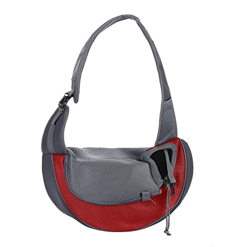 Dog Pet Sling Carrier Puppy Cat Sling Mesh Carrying Bag Adjustable Strap Breathble Small Dog Cat Satchel Carrier Hand Free Safe Front Backpack Soft Foldable Pet Purse Pouch Travel Outdoor - color: Red