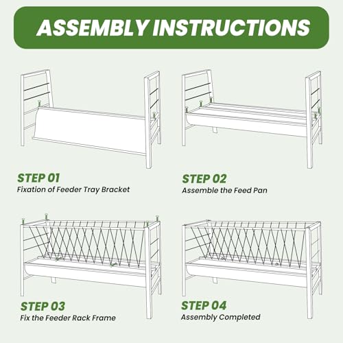 Pasture Feeder 90 Gallon Goat Hay Feeder, Rubber Tray with Stainless Steel Frame Hay Rack with 25'' Wide Tray for Goats, Sheep, Horses, Lamb, Ease of Assembly, Rust-Proof, Silver - style: Rubber Tray with Stainless Frame