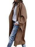 Women's Winter Wool Coat Notch Lapel Single Breasted Casual Mid Long Pea Trench Coat - color: Light Brown, size: Small