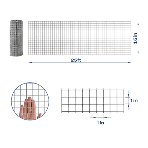 16GA Galvanized 16in x 25ft-1in x 1in Welded Wire Mesh Garden Economy Fence - size: 16"x25'-1"x1" 16GA Galvanized