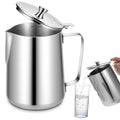Stainless Steel Pitcher with Lid, 70 oz Metal Measuring Cup with Marking with Handle, 2 L Large Mouth Graduated Beakers, Milk Frothing Jug for Latte Art, Iced Tea, Espresso Machines, Water