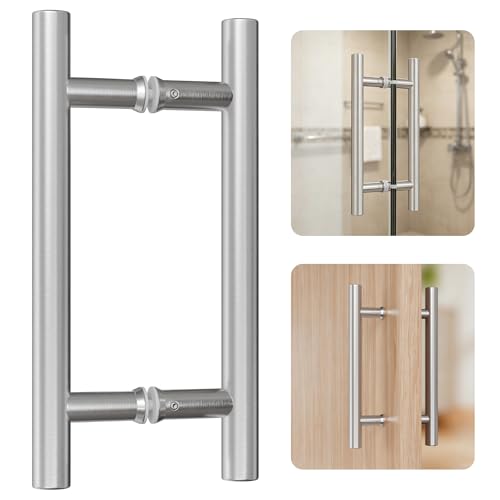 Ranbo 12" Door Pull Handle, 1.2mm 304 Stainless Steel, Brushed Nickel | 7-7/8" Hole Spacing, Fits 1/4"–3/4" Glass Doors and 1-3/8"–2-3/16" Wood Doors, for Shower, Barn and Storefront Door - size: 12 inches/0.98 inches Cross Section Diameter