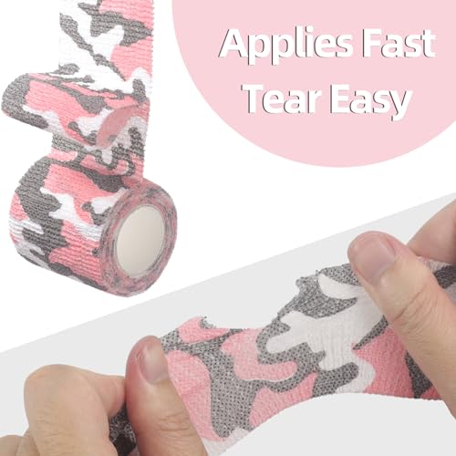 IndigoCase 6 Pack Self Adhesive Bandage Wrap 2 Inch x 5 yd Elastic Tape | CAMO-Pink Color Elastic Bandage Wrap, Vet Wrap, Small Bandage for Kids, Fingertip, Wrist, Dog, Pets - color: Camo-pink, size: 2 Inch - 6 Pack