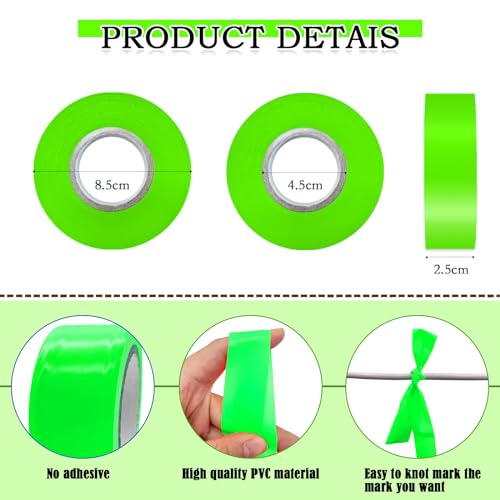 10 Pack Green Flagging Tape, Non-Adhesive Plastic Ribbon Neon Marking Roll | 1inch*2000ft, Marking Tape for Tree Marking, Hunting, Boundaries and Hazardous Areas,Trail Marking - color: Green - 10pack