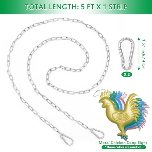 5 Ft Hanging Chain Spring Hooks with 4 Signs for Chicken Coop Feeders | 304 Stainless Steel, Anti-Rust & Adjustable, Holds Up To 13 Lbs for Chicken Coop Feeders, Plant Hooks Indoor & Outdoor Use - size: 5 FT