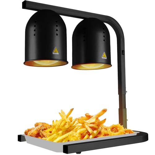 Food Heat Lamp with 2 x 250W Bulbs, 5000+ Hour Lifespan, Black | 12"×20" Warming Area, UL-Tested, Adjustable Height Stand 22"-30", Commercial & Home Use Restaurant Buffet Bakery Catering - color: Black