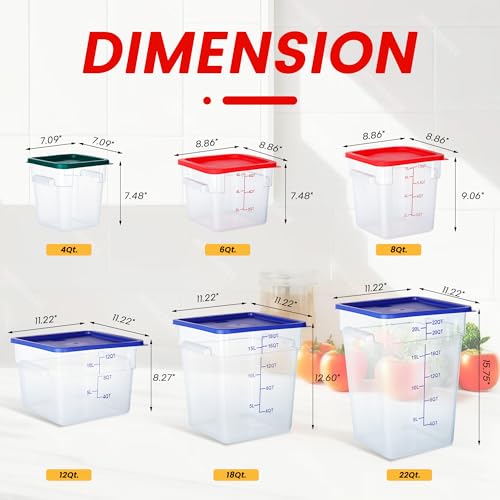 4 Pack 6QT Square Food Storage Containers with Lids | Clear NSF polycarbonate containers with scale, label and measuring cup, stackable for prep, storage, freezer. Dishwasher safe - color: 6Qt