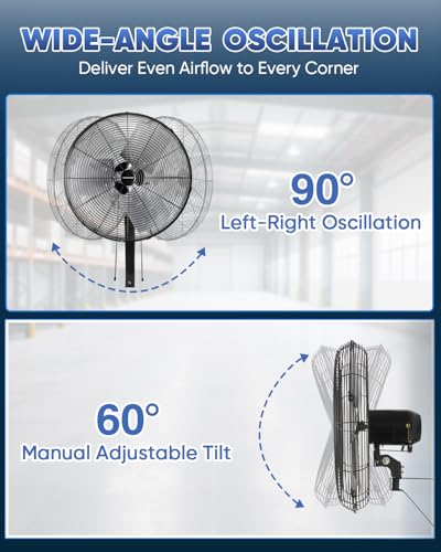 KEN BROWN 20 Inch Industrial Oscillating Wall Mount Fan 5500CFM,Heavy Duty,High Velocity,3- Speed,Black - size: 20 Inch