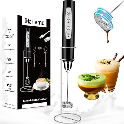 Colarlemo Milk Frother Handheld Rechargeable with Stand, Frother Wand Drink Mixer Electric Whisk for Coffee, Detachable With 3 Stainless Whisks, Hand Mixer for Lattes, Cappuccino, Matcha, Egg, Black - color: Black, style: with stand
