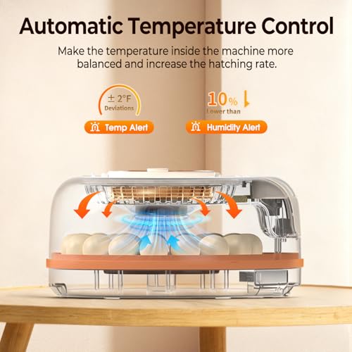 Incubators for Hatching Eggs, 26 Eggs Incubator with Automatic Egg Turning, Temperature & Humidity Control, Auto Water Refill, LED Egg Candler, Hatch Days Setting, for Chicken, Duck, Goose, Bird Eggs - color: Clear
