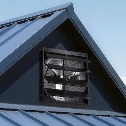 VEVOR 18 inch Shutter Exhaust Fan Wall-Mount Variable Speed Temperature, Automatic Louvers Sturdy Steel Housing, Low Noise, Ventilation and Cooling for Attic, Garage, Barn, Greenhouse, Workshop - size: 18 Inch
