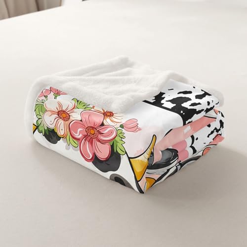 Cartoon Cow Kids Throw Blanket,Rustic Farm Animal Cow Skin Print Bed Blanket for Girls Women,Butterfly Love Heart Dreamy Fleece Blanket,Black White Fuzzy Blanket,Twin Size (60 x 80 Inches) - color: Black White, size: Twin