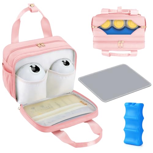 PIIOSER Breastmilk Cooler Travel Bag with Ice Pack, Compatible with Wearable Breast Pumps & Accessories - Portable Hands Free Breast Pump Carrying Case for Nursing & Working Moms, Pink - color: Pink-Small