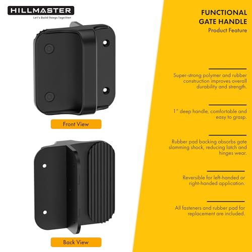 HILLMASTER 4-1/2” Black Nylon Polymer Gate Handle for Outdoor Fence, Sturdy Fence Gate Stop with Bumper Gate Stopper for Vinyl, Wood, Metal Gates, Fence Gate Hardware, Fasteners Included