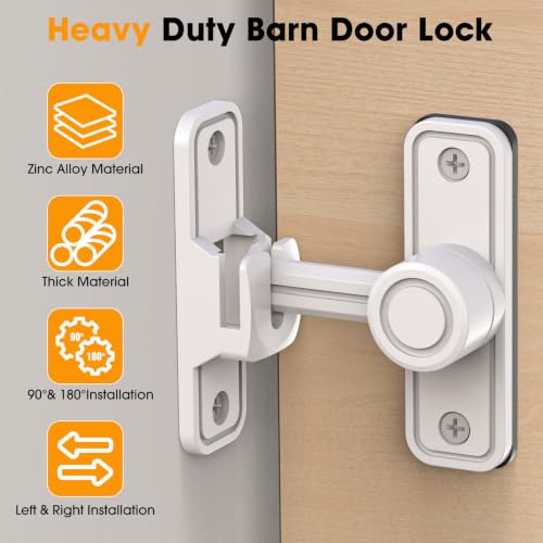 Sliding Barn Door Lock, 90 Degree Locks, 2 Pack-White | Flip Gate Latches for Garden, Bathroom, Outdoor, Garage, Window, Barn Doors - color: 2 Pack White