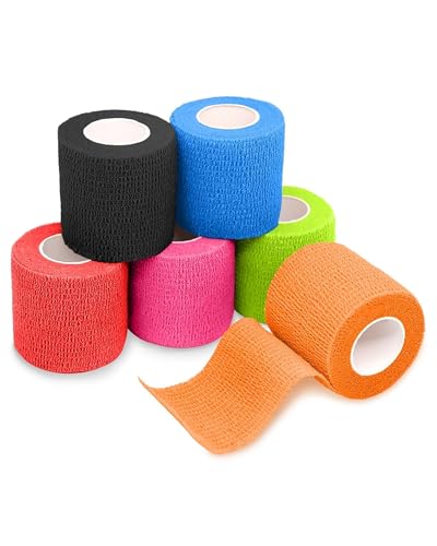 FriCARE Self Adhesive Bandage Wrap, Medical Tape in First Aid Kit, Sporty | Elastic Cohesive Bandages for Sports/Vet/Wrist Ankle Wounds, 2 Inches X 5 Yards, Latex-free 6 Rolls - color: 6 Sporty Color