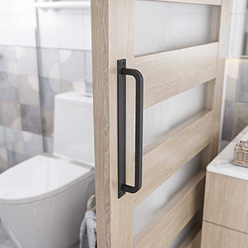 SMARTSTANDARD 12" Barn Door Handle, Black Flush Square Base Handle Pull | Solid Steel Frosted Black Surface, Heavy Duty Antique Rustic Handmade Barn Door Handle for Gate, Garage, Sheds