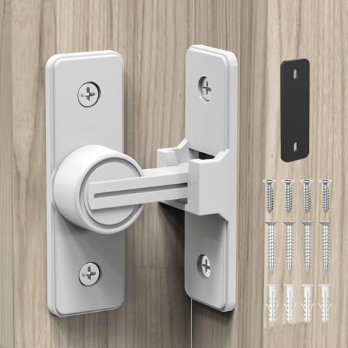 90 Degree Barn Door Lock, Heavy Duty Locks, White | Flip Sliding Gate Latches for Garden, Bathroom, Garage & Sliding Doors - size: 1 Pack White