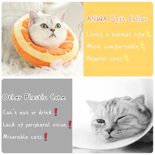 ANWA Adjustable Cat Cone Collar Soft, Cute Cat Donut Collar After Surgery, Kitten Recovery Cones to Stop Licking - color: Orange, size: Small