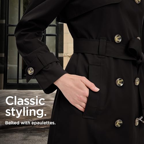LONDON FOG womens Double-Breasted Long Trench Coat with Belt - color: Black, size: Medium