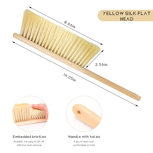 Wooden Dust Brush, 14 Inch Bench Brush Horse Hair Brush Hand Broom Counter Duster, Soft Bristle Dust Brush Whisk Broom Upholstery Cleaning Tool for Car Home Workshop (Yellow) - color: Yellow