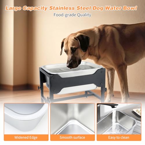 3 Gallon Elevated Dog Water Bowl, Raised Stand for Large Dogs | 4 Adjustable Heights, 9.65-15.16 in Stand, 3 Gallon Bowl, 14 x 10.6 x 5.9 in Size, Indoor Outdoor Use, Easy to Clean