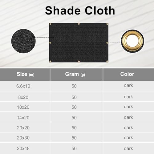 20' x 30' Garden Shade Cloth, 50% Sunblock Mesh with Grommets | Breathable 50% shade cloth with reinforced taped edges and grommets every 40 in for greenhouses, gardens, patios and kennels - size: 20'x30'