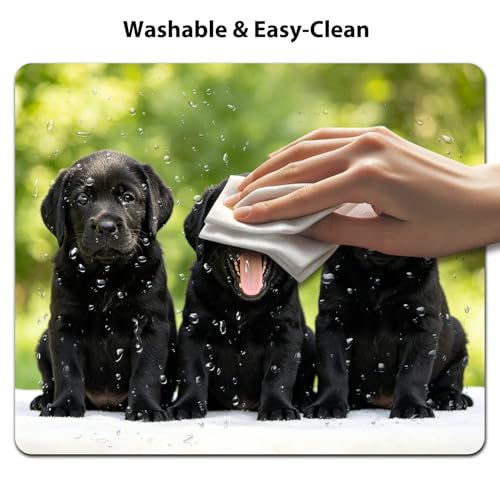 Three Black Lab Puppies Mouse Pad 9.5" x 7.9", Adorable Labrador Retriever Puppies Cute Desk Mat, Dog Mom Gift - color: Black Lab Puppies